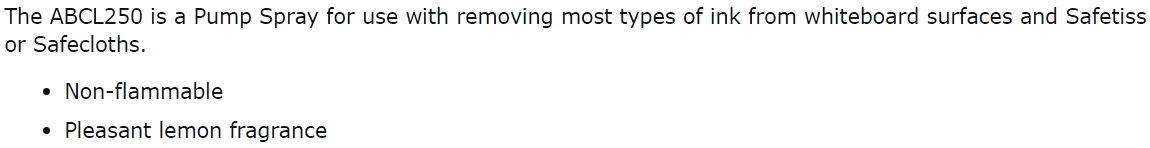 תרסיס ניקוי ללוחות מחיקים AF INTERNATIONAL WHITE BOARDCLENE BCL250 TEXT